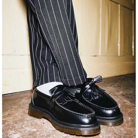 Dr. Martens Adrian Black Smooth Leather Tassel Loafers Mens Size 8 - Picture 1 of 13